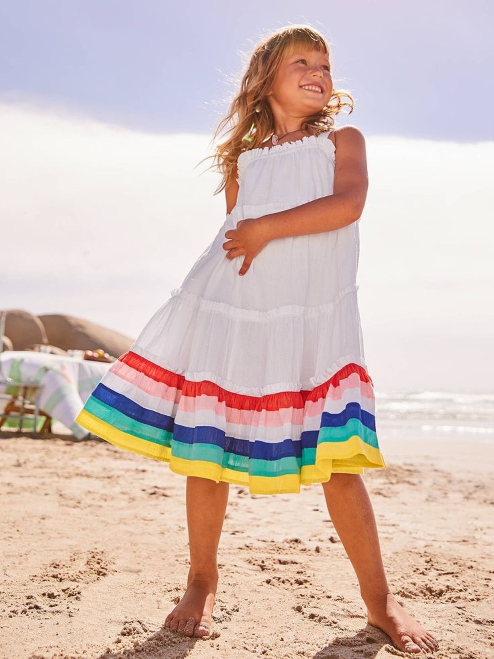Mini Boden Girls' Sundress with Rainbow Hem NWT | size 2-3 years
